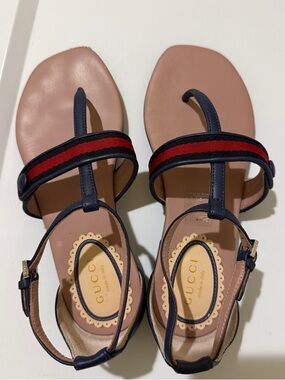 Gucci Navy Red Girls Web Strap Leather Sandals Size 2